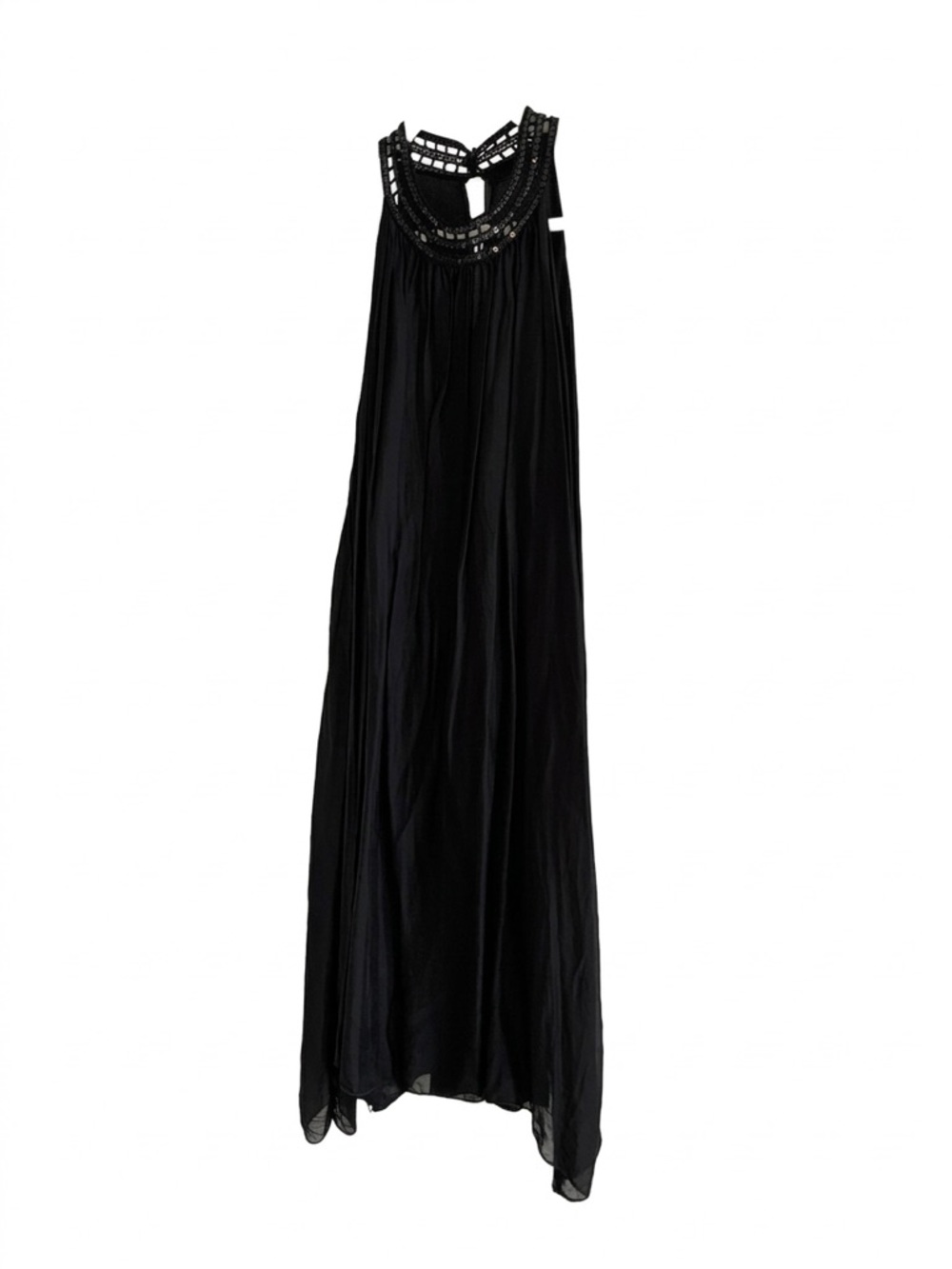 Made in Italy Silk Blend Beaded Halter Dress Black Whimsygoth LBD Quiet Luxury